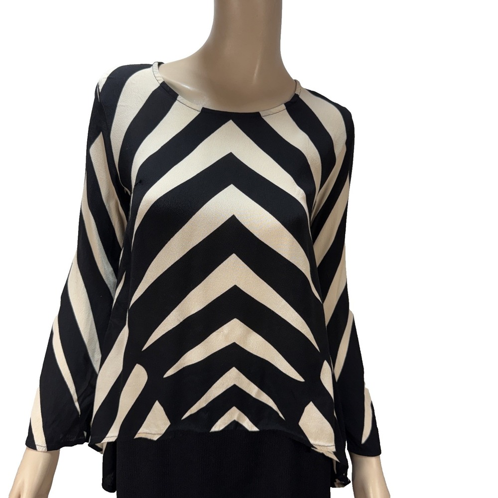 Mister Zimi Zebra Print Blouse Top Shirt Size 8 Black Ivory Viscose Long Sleeve